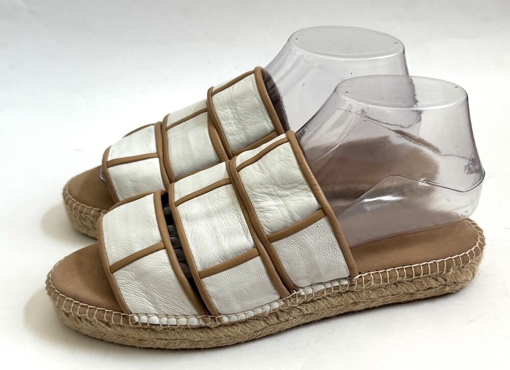 Islenas Slip On Espadrille Leather Sandals White Tan Size 39 (US 8.5)